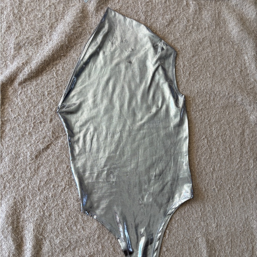 Metallic Silver One-Piece Swimsuit